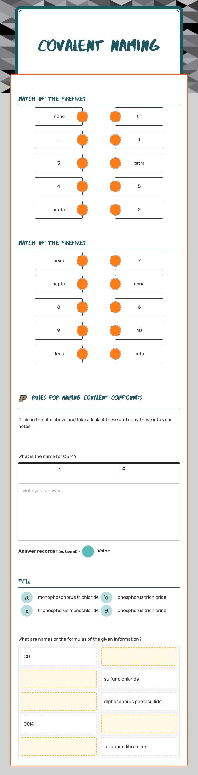 Covalent Naming Grade 11 worksheet preview
