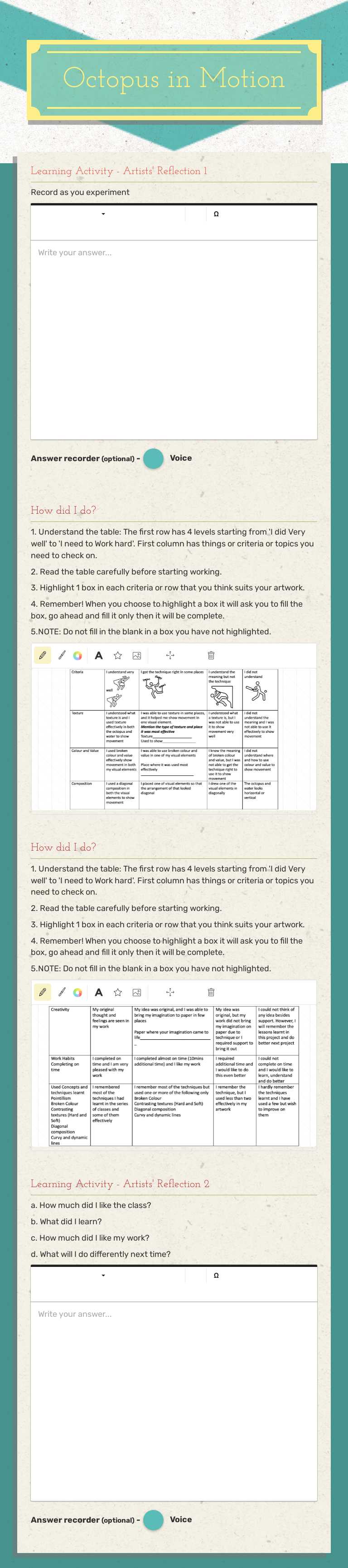 Octopus in Motion Grade 3 worksheet preview