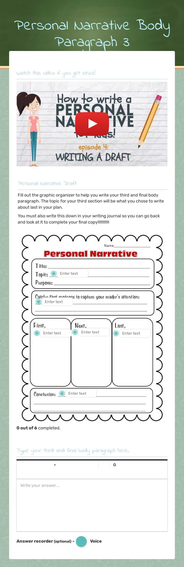 Personal Narrative Body Paragraph 3 worksheet preview image