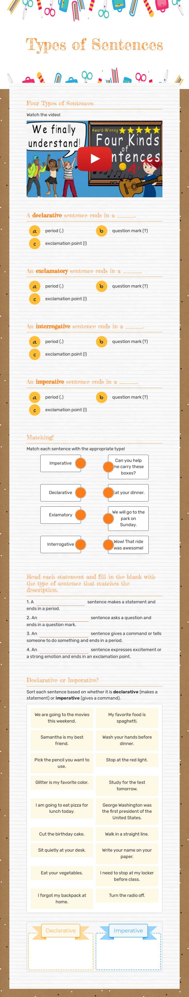 Types of Sentences worksheet preview image