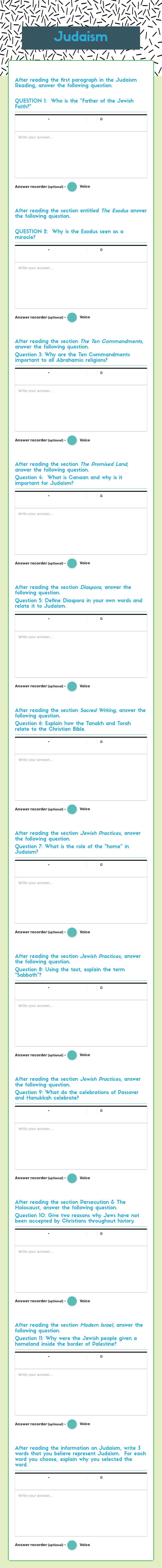 Judaism worksheet preview image