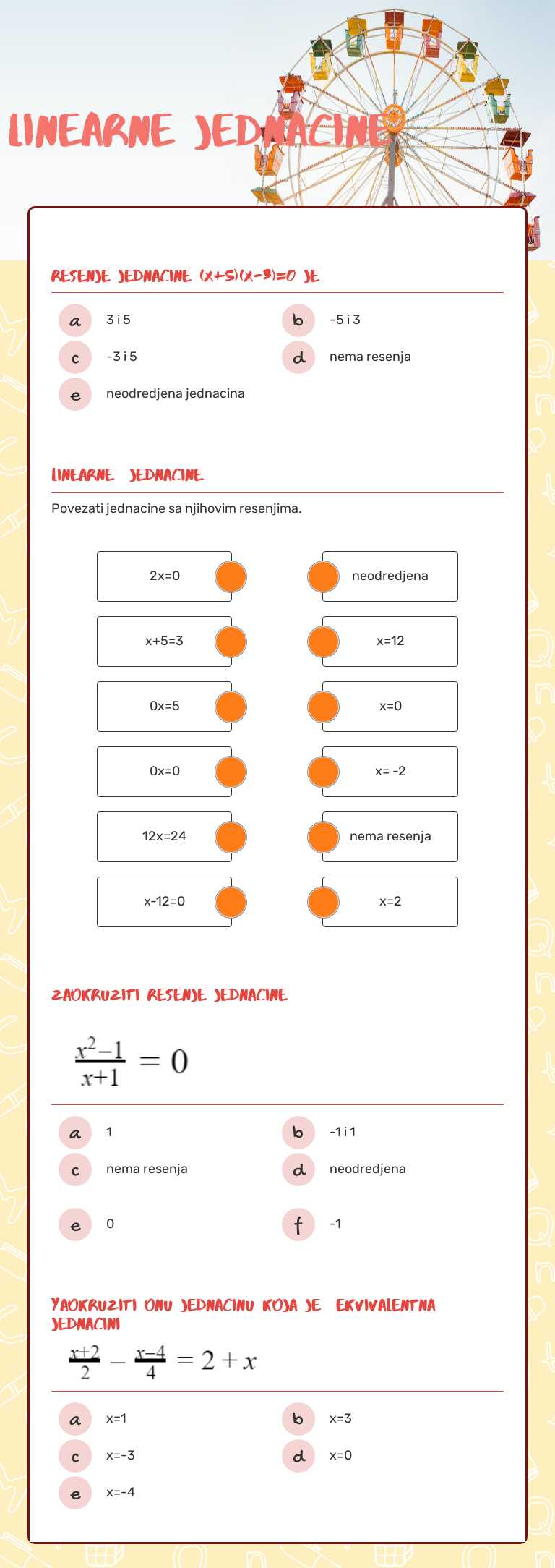 Linearne jednacine worksheet preview image