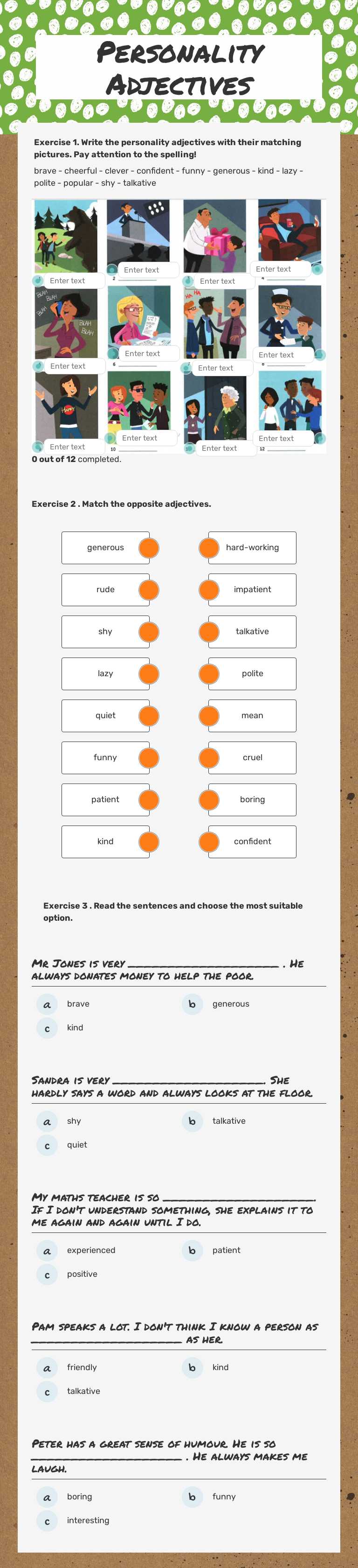 Personality Adjectives worksheet preview image