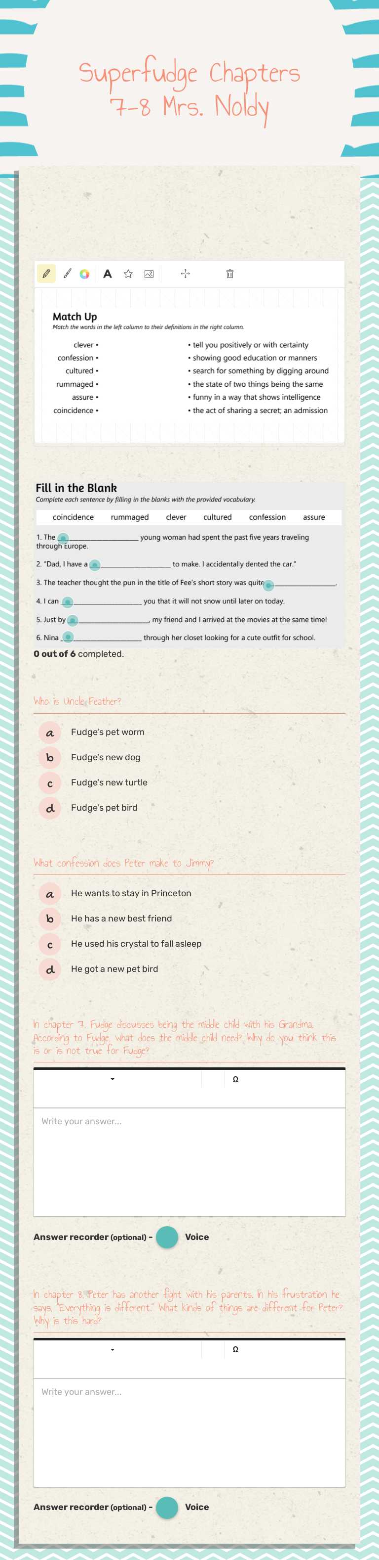 Superfudge
Chapters 7-8
Mrs. Noldy worksheet preview image