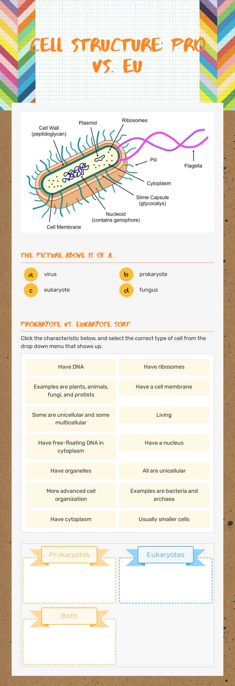 Cell Structure:            Pro vs. Eu worksheet preview image