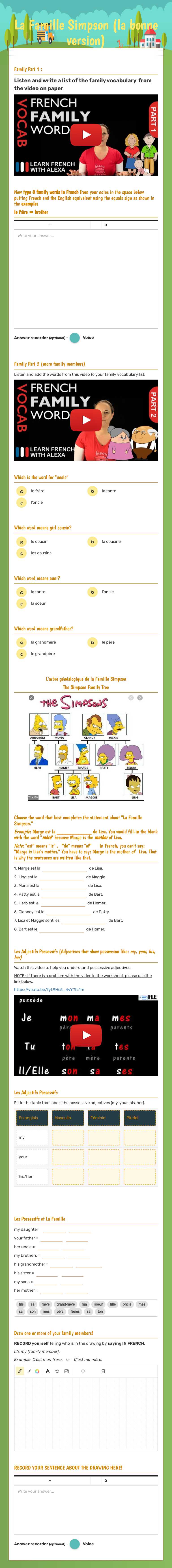 La Famille Simpson                            (la bonne version) worksheet preview image