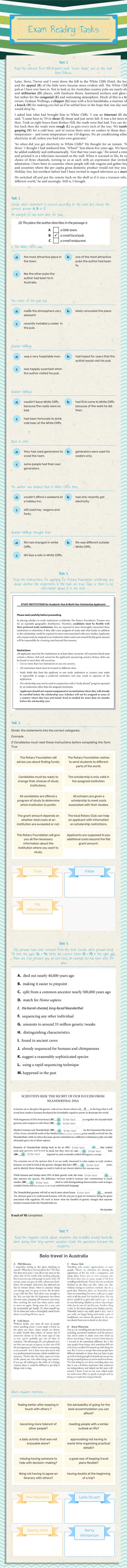 Exam Reading Tasks worksheet preview image