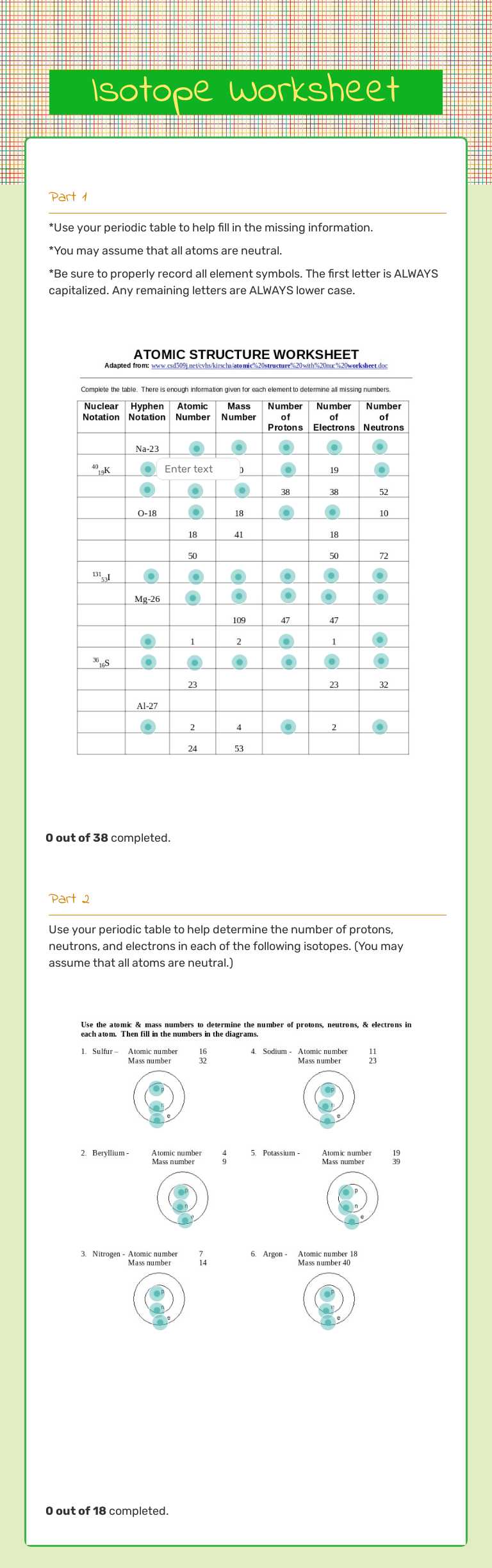 Isotope Worksheet worksheet preview image