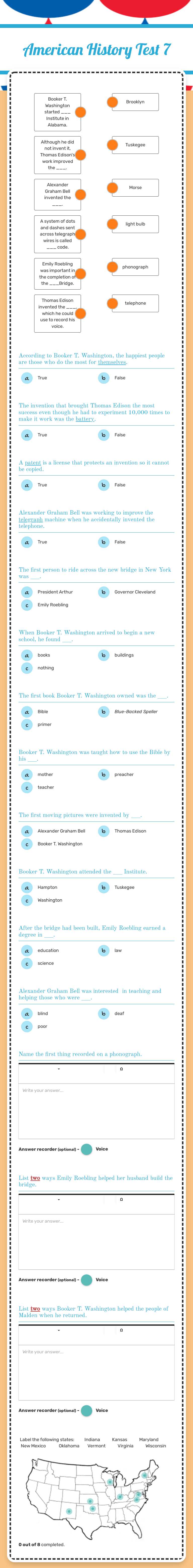 American History Test 7 worksheet preview image