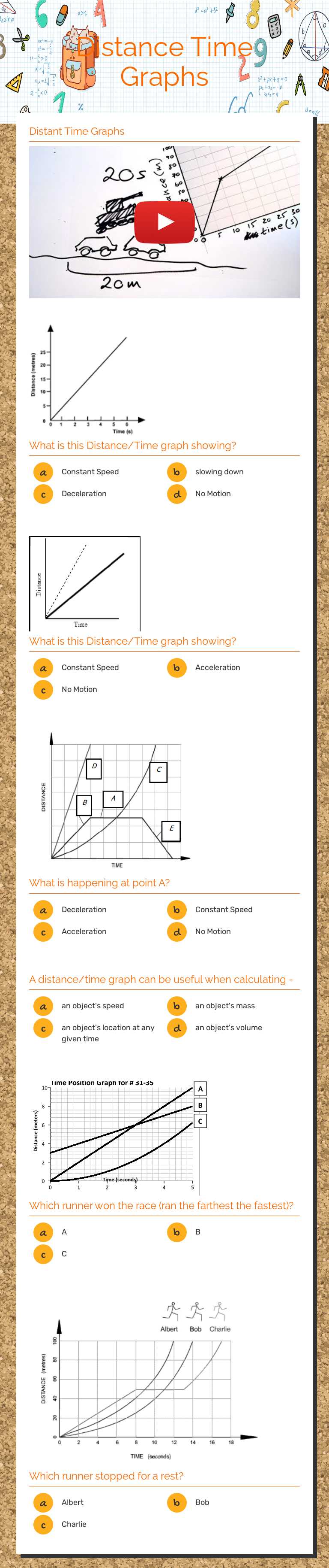 Distance Time Graphs Grade 7 worksheet preview