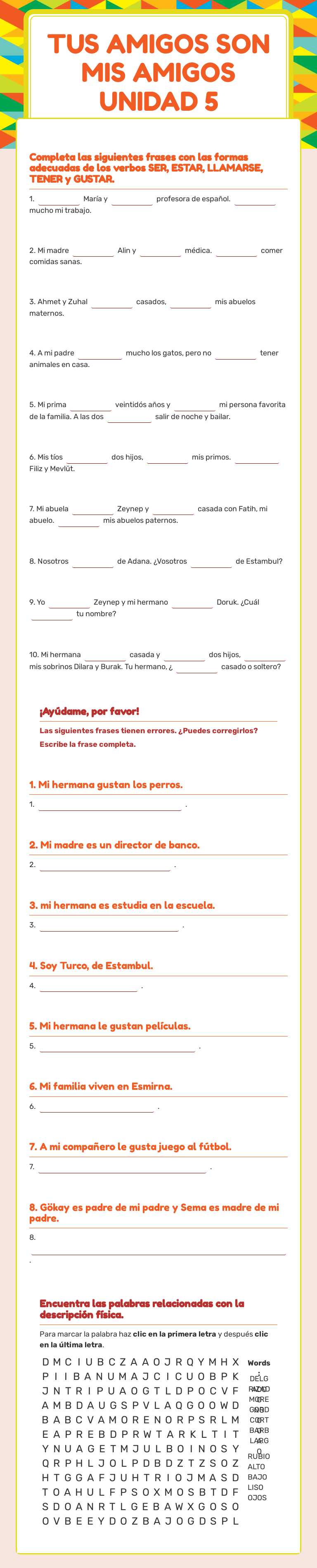 TUS AMIGOS SON MIS AMIGOS
Unidad 5 worksheet preview image
