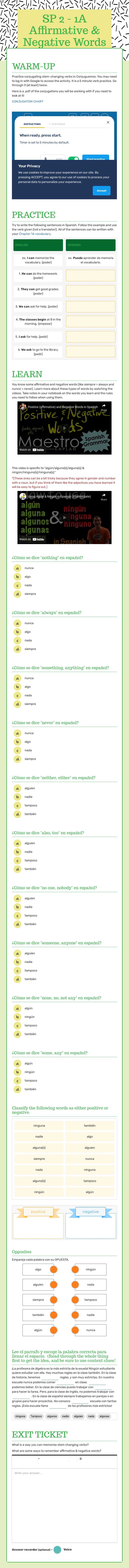 SP 2 - 1A Affirmative & Negative Words worksheet preview image
