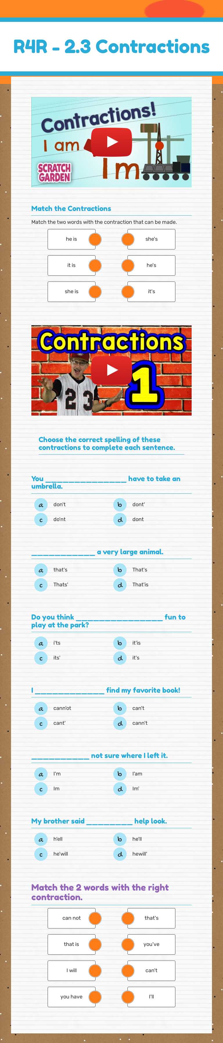 R4R - 2.3
Contractions Grade 2 worksheet preview