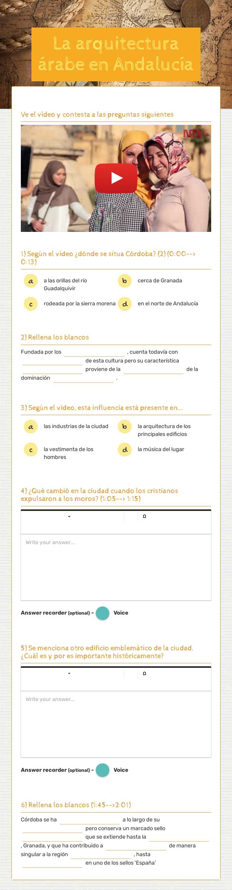 La arquitectura árabe en Andalucía worksheet preview image
