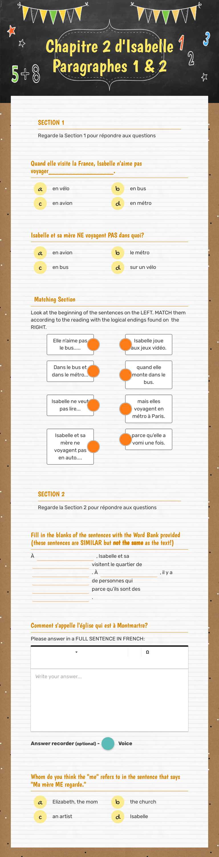 Chapitre 2 d'Isabelle Paragraphes 1 & 2 Grade 10 worksheet preview