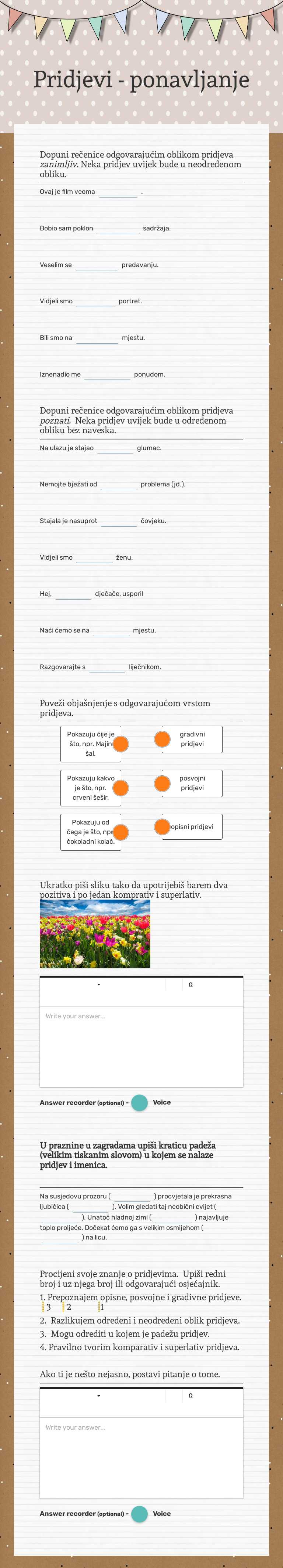 Pridjevi - ponavljanje Grade 5 worksheet preview