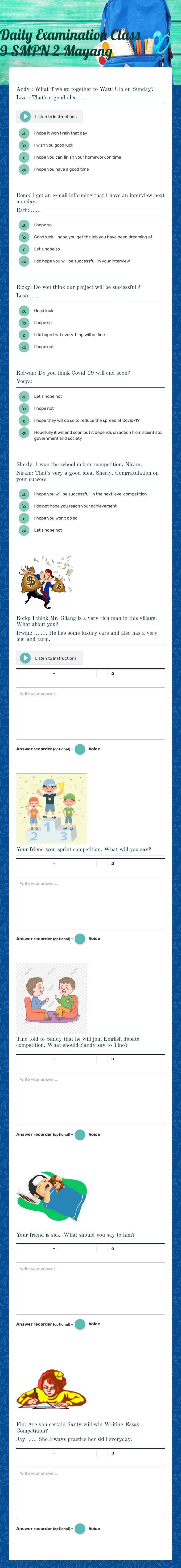 Daily Examination Class  9 SMPN 2 Mayang worksheet preview image