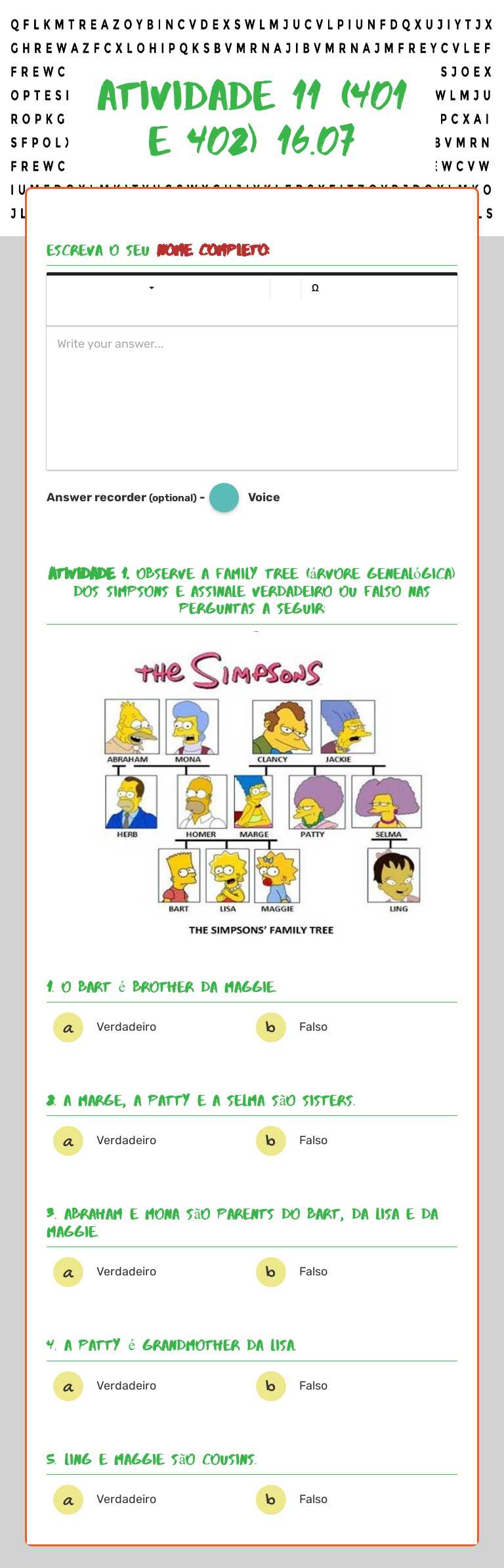 Atividade 11 (401 e 402) 16.07 Grade 4 worksheet preview