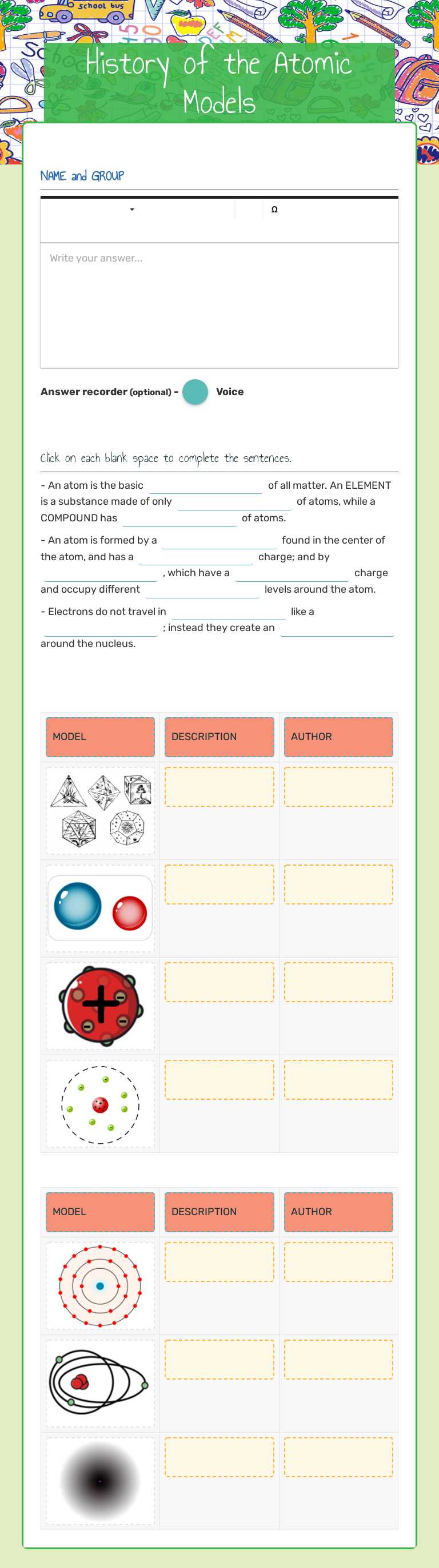 History of the Atomic Models worksheet preview image