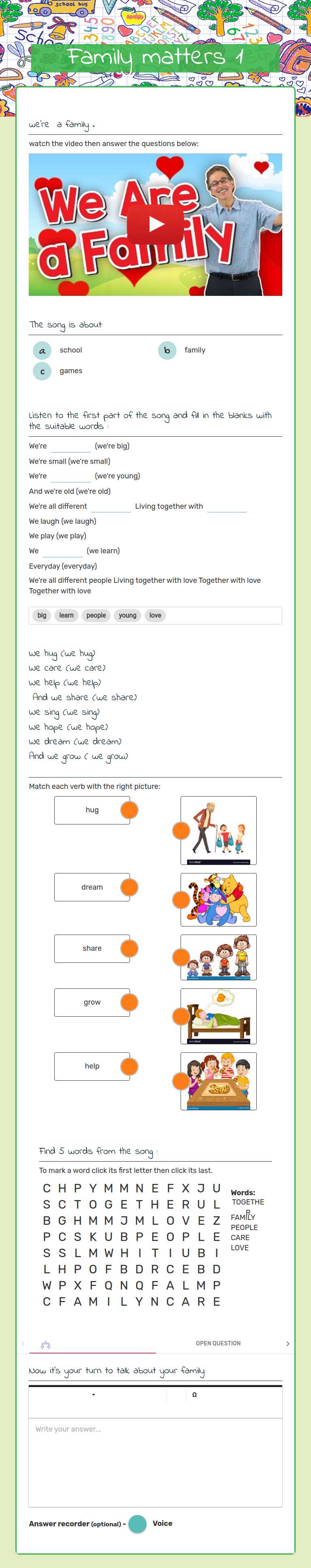 Family matters 1 worksheet preview image