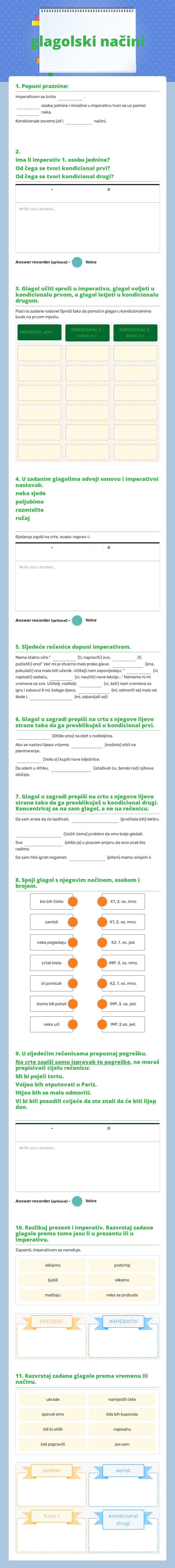 glagolski načini worksheet preview image