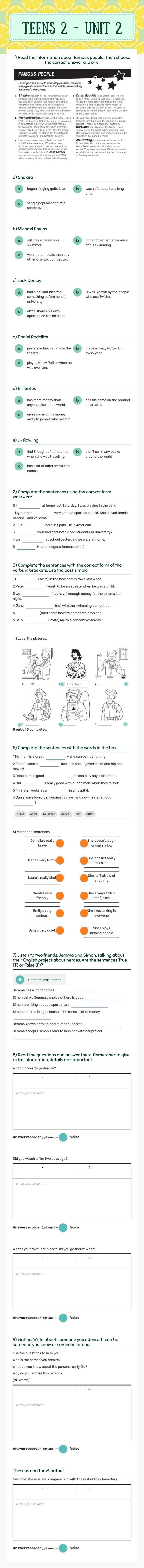 Teens 2 - Unit 2 worksheet preview image