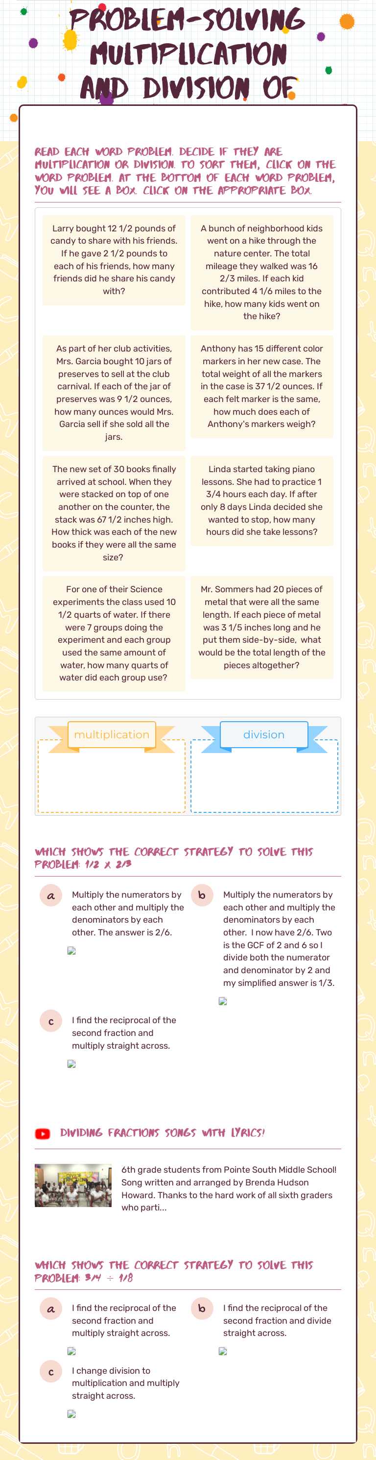 Problem-Solving Multiplication and Division of Fractions worksheet preview image