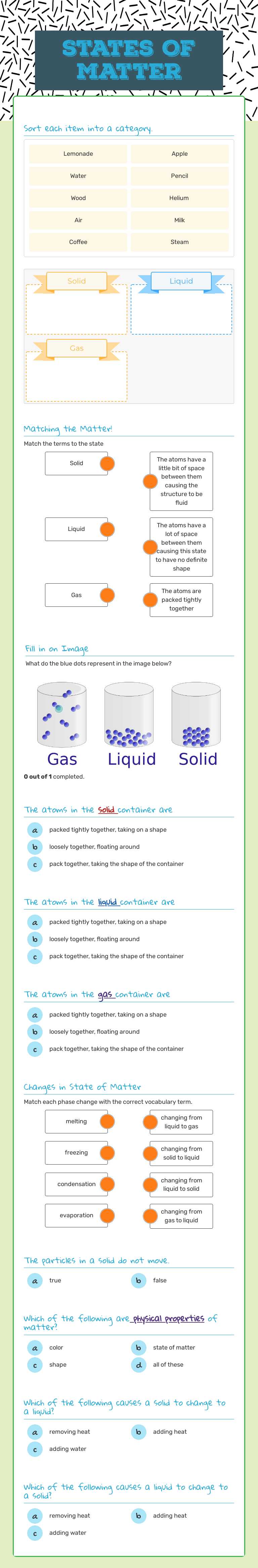 States Of Matter worksheet preview image