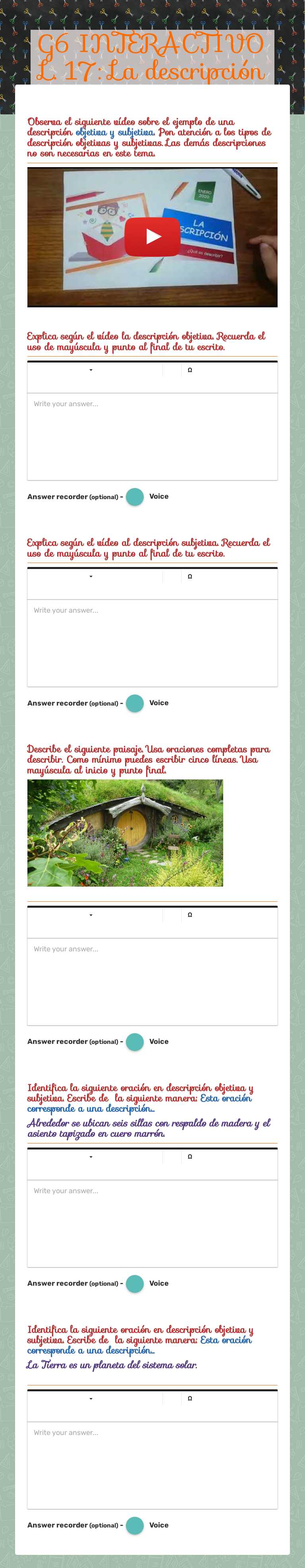 G6 INTERACTIVO L. 17: La descripción worksheet preview image