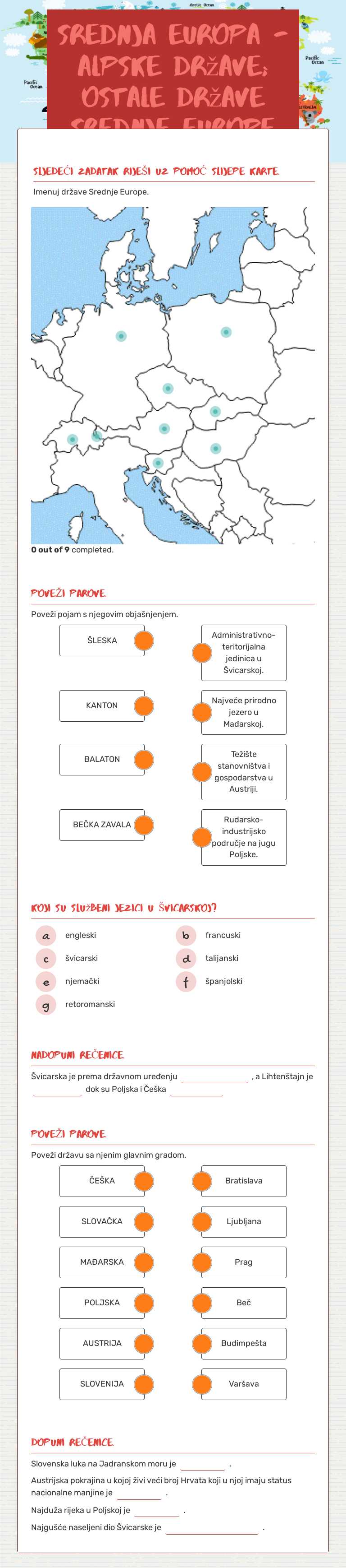 srednja europa - alpske države; Ostale države Srednje Europe worksheet preview image
