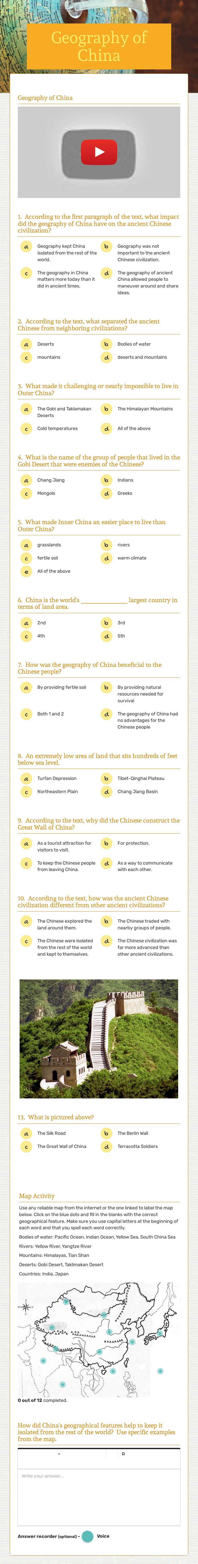 Geography of China worksheet preview image