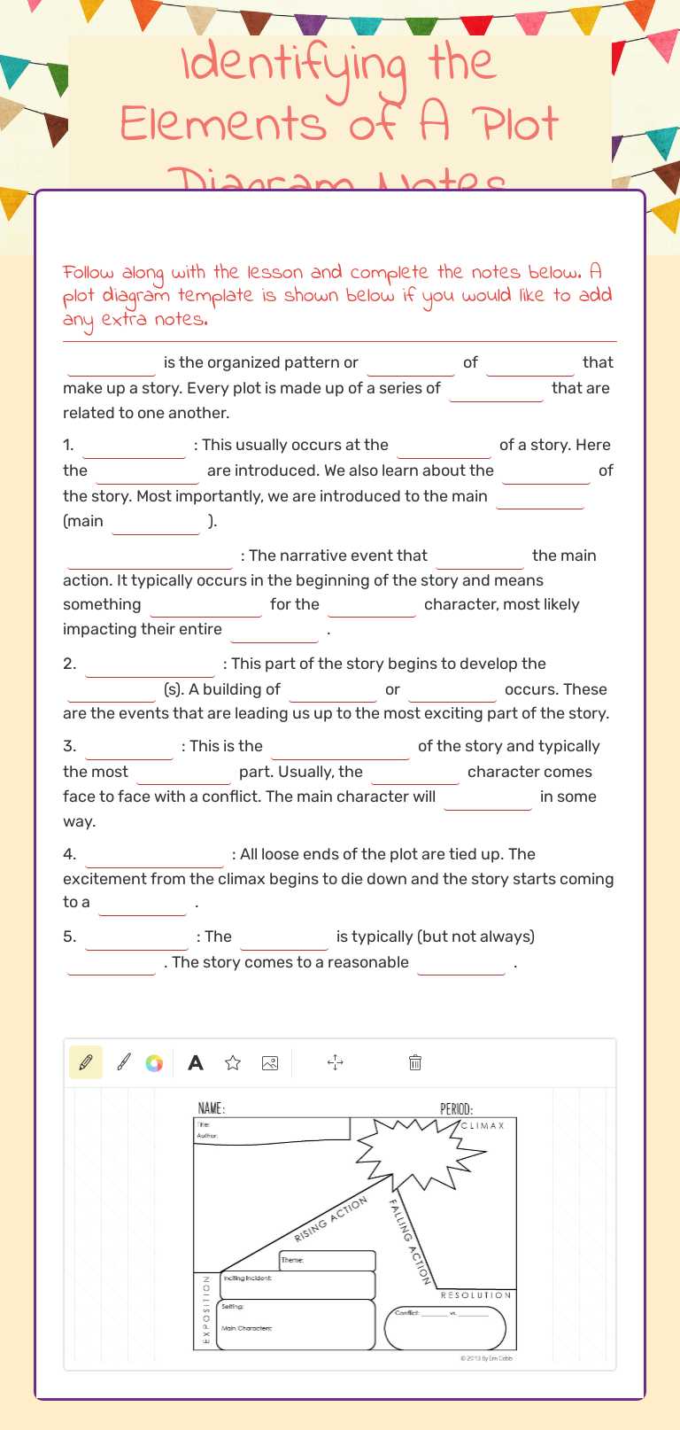 Identifying the Elements of A Plot Diagram Notes worksheet preview image