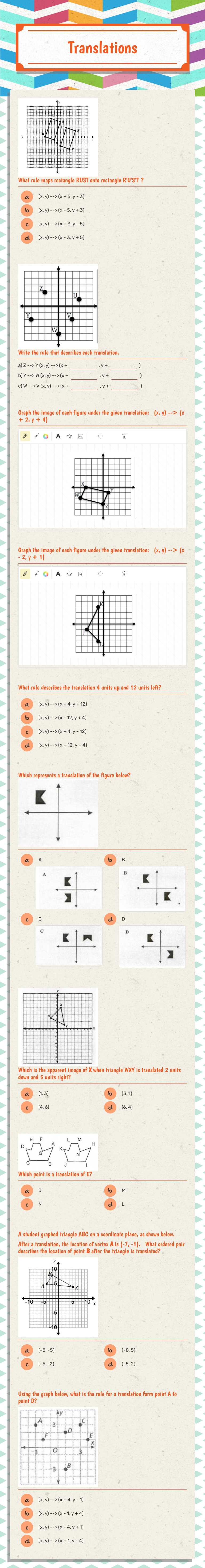 Translations worksheet preview image