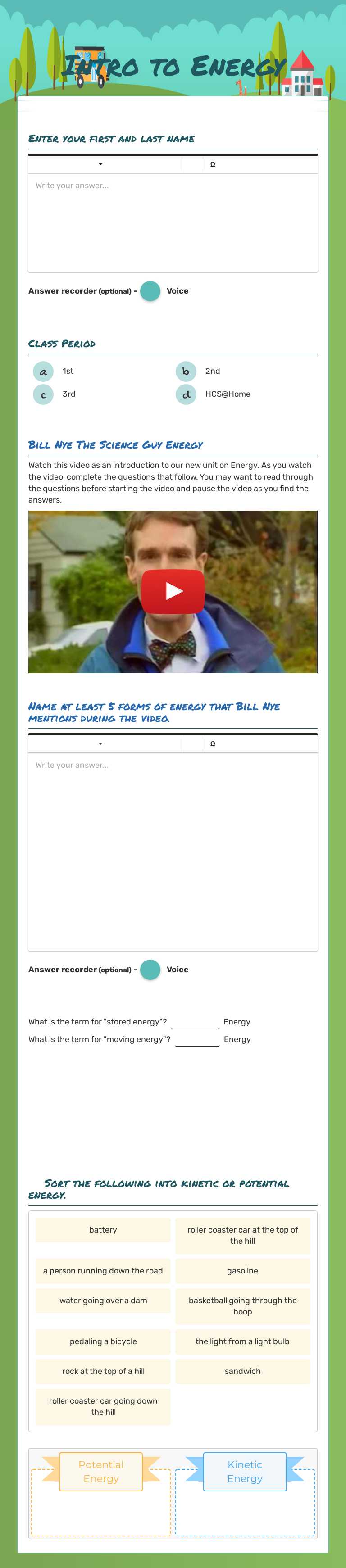 Intro to Energy worksheet preview image
