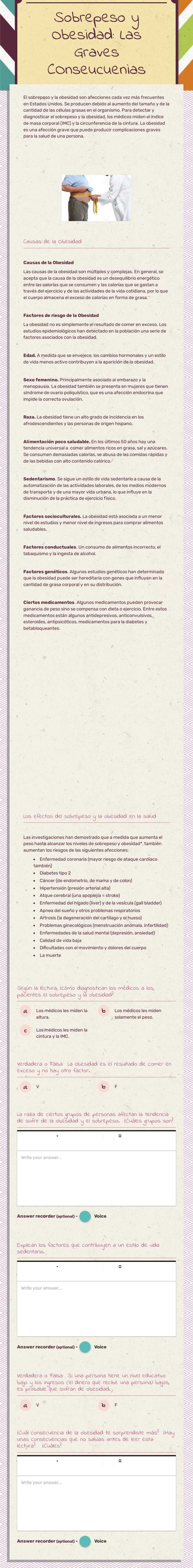 Sobrepeso y Obesidad: Las Graves COnseucuenias worksheet preview image