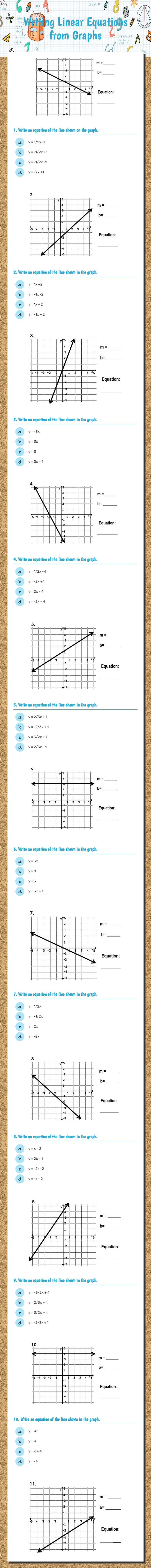 Writing Linear Equations from Graphs worksheet preview image