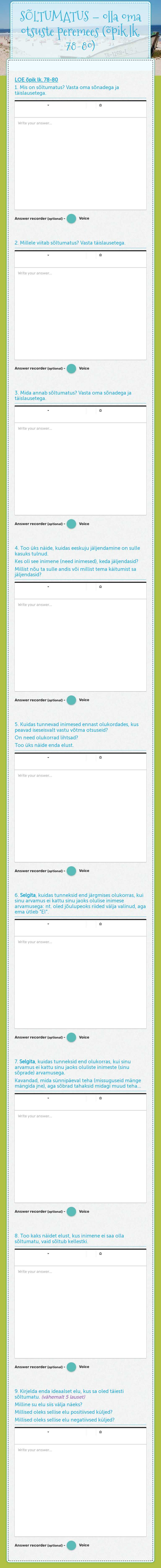 SÕLTUMATUS – olla oma otsuste 
     peremees      
 (õpik lk. 78-80) worksheet preview image