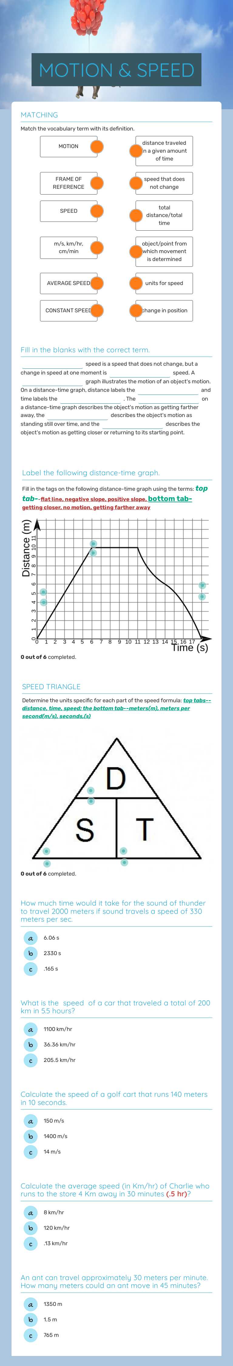 MOTION & SPEED worksheet preview