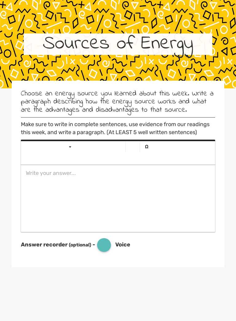 Sources of Energy Grade 3 worksheet preview