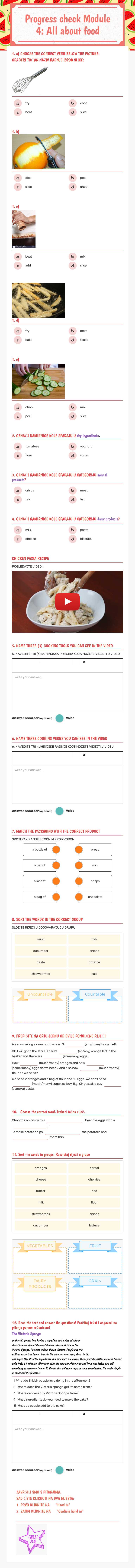 Progress check Module 4: All about food worksheet preview image