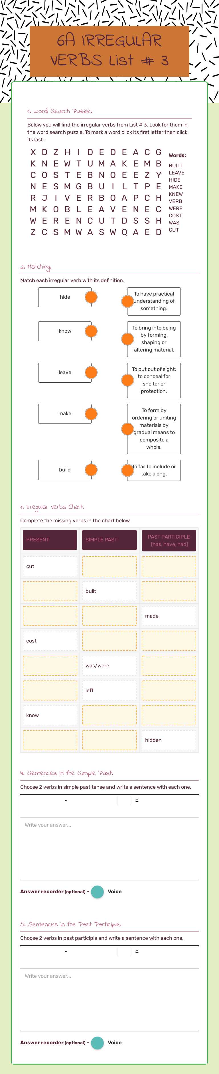 6A         IRREGULAR VERBS        List # 3 worksheet preview
