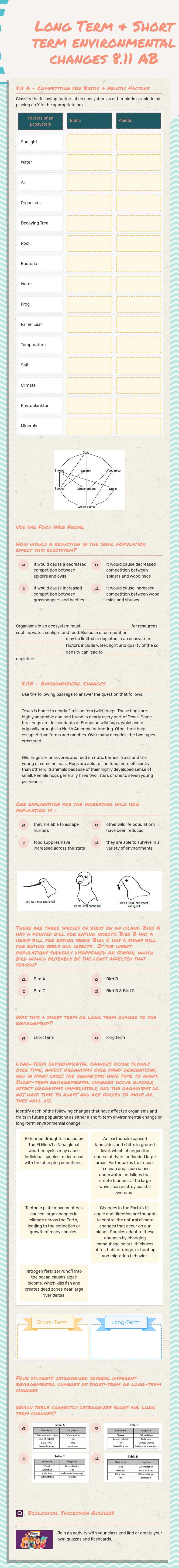 Long Term & Short term environmental changes 
8.11 AB worksheet preview image