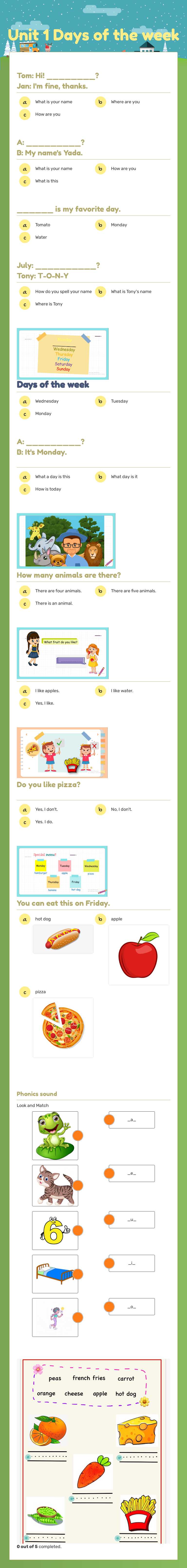 Unit 1 Days of the week worksheet preview image