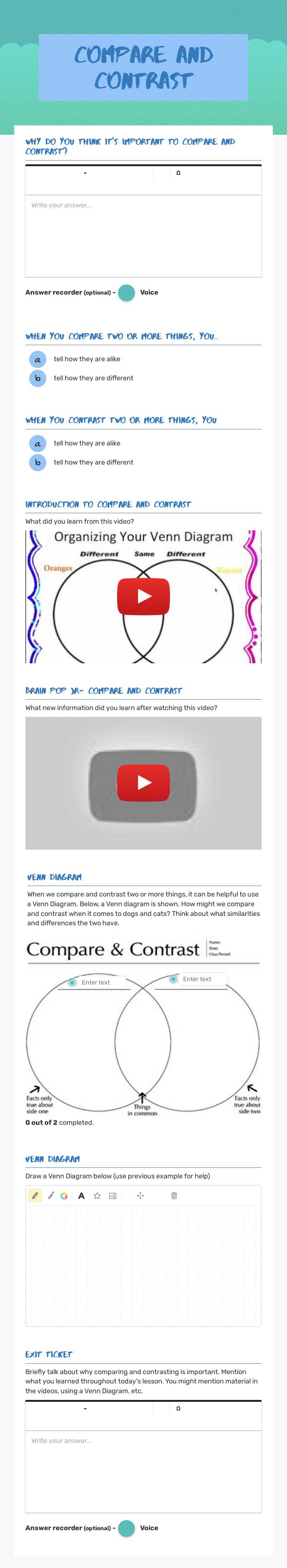 Compare and COntrast worksheet preview image