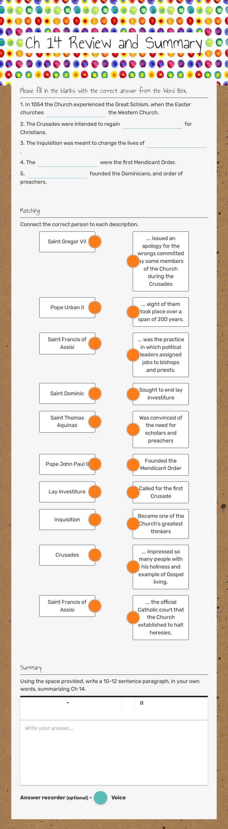 Ch 14 Review and Summary worksheet preview image