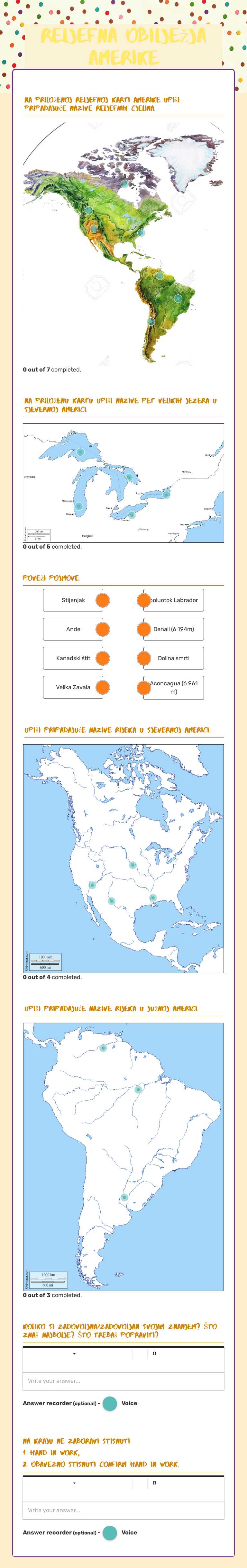 Reljefna obilježja AMERIKE worksheet preview image