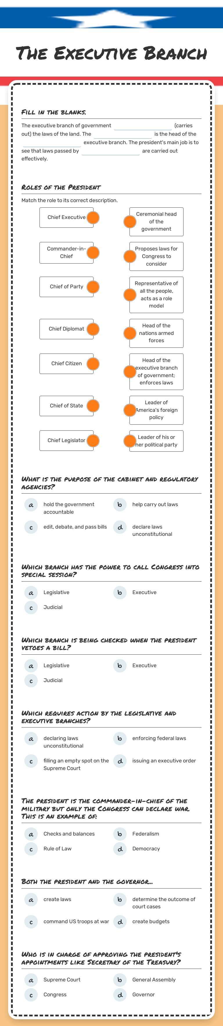 The Executive Branch worksheet preview image