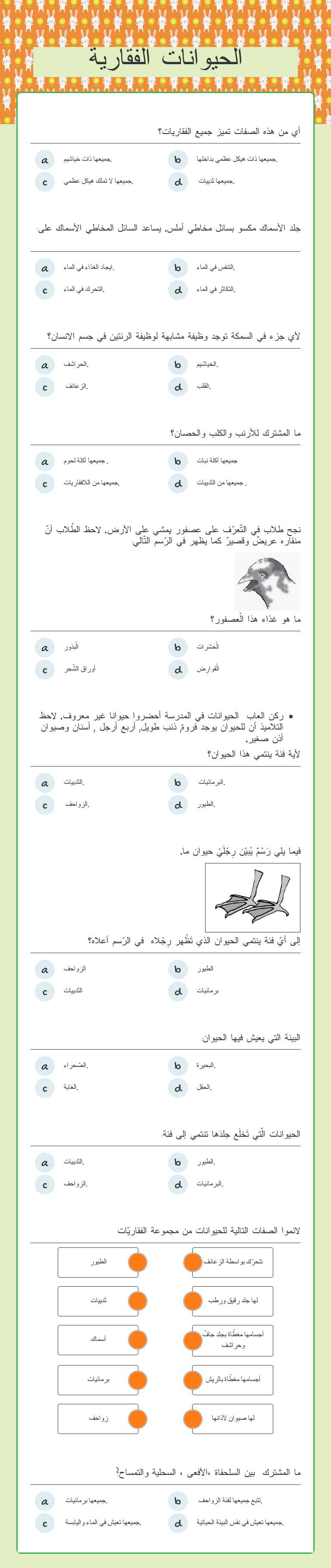 الحيوانات الفقارية Grade 4 worksheet preview