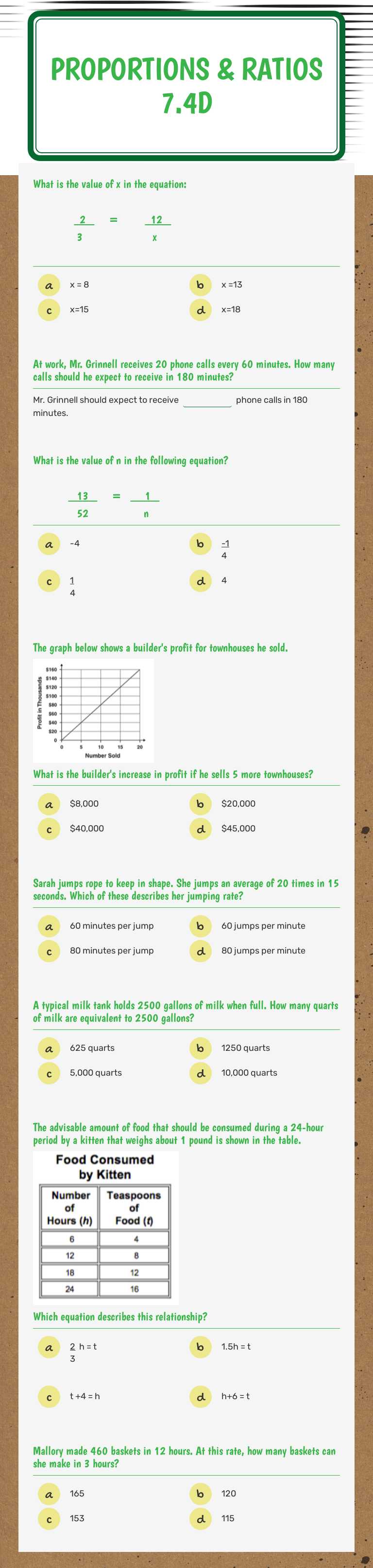 Proportions &
 Ratios  7.4D Grade 7 worksheet preview