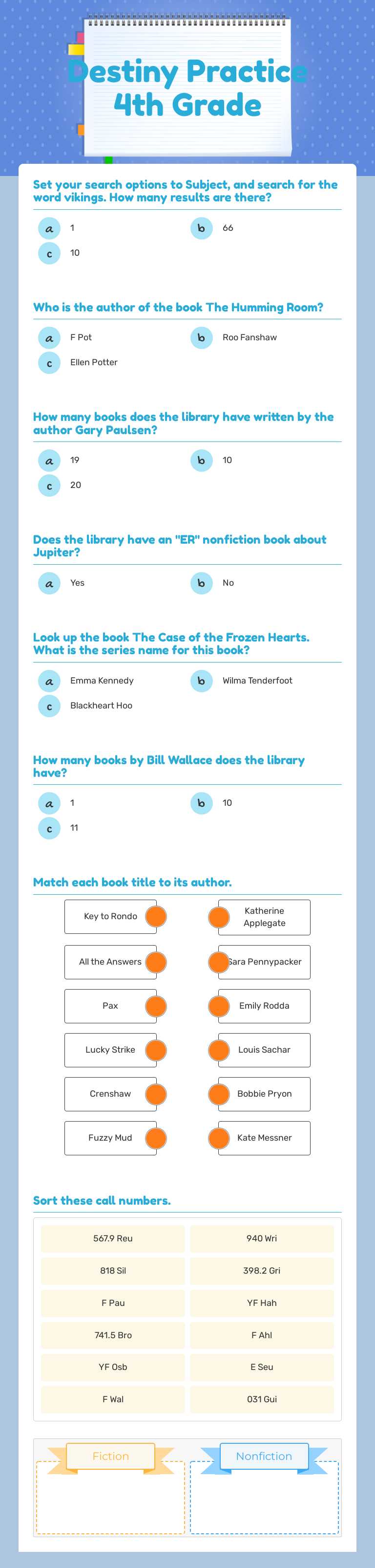 Destiny Practice 4th Grade worksheet preview image